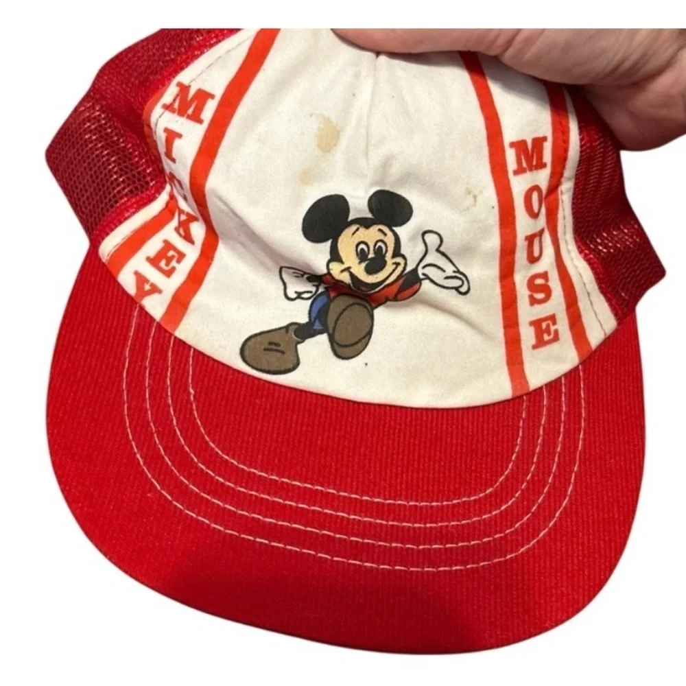 Vintage Disney Mickey Mouse Red and White Kids Hat 90s SnapBack
